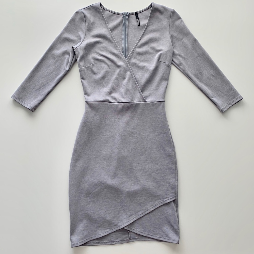 Lulu’s Gray Surplice Bodycon Half Sleeve Dress XS